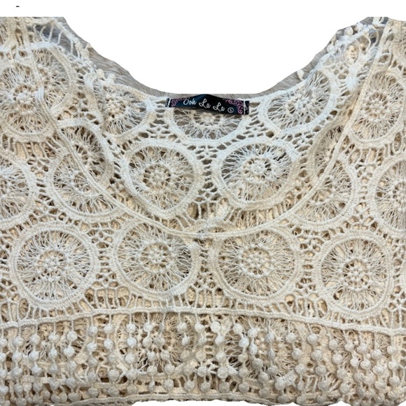 🌺Ooh La La festival core boho cropped crochet knit top w fringe tassle hem🌸🌺 - Picture 7 of 13